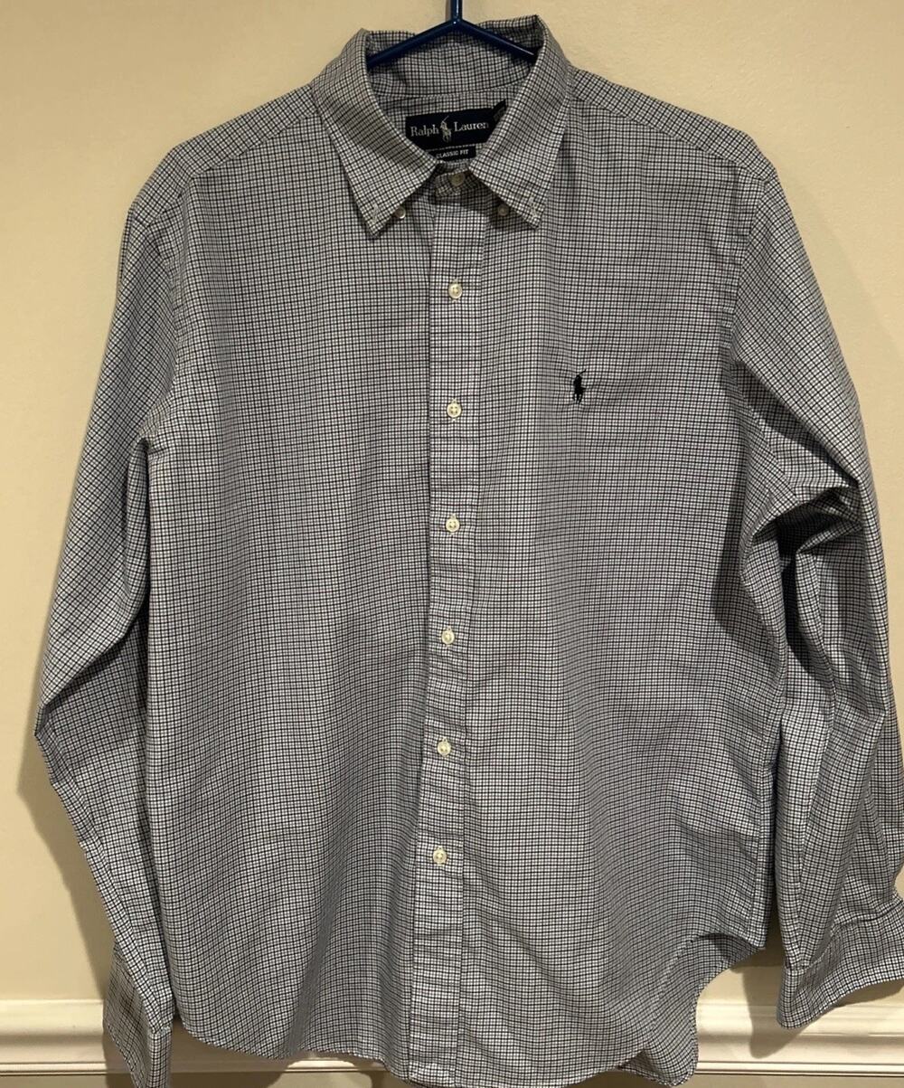 Ralph Lauren Men’s Long Sleeve Button Up Size L Blue & White Classic Fit